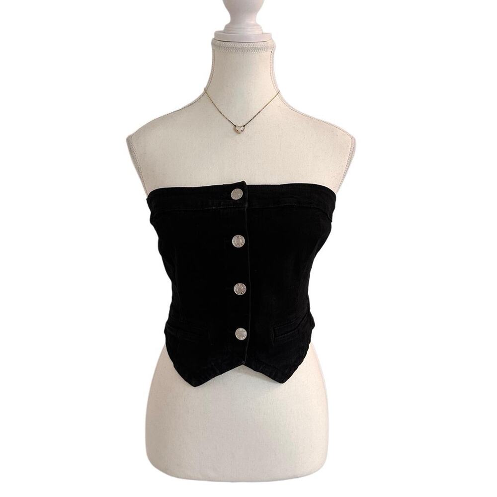 Love Tree Denim Size Small Button Up Black Corset Top